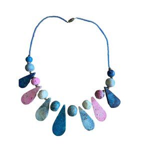 🍒 2/$20 Vintage Pink and Blue Toned Marble Stone Necklace Teardrop and Circles